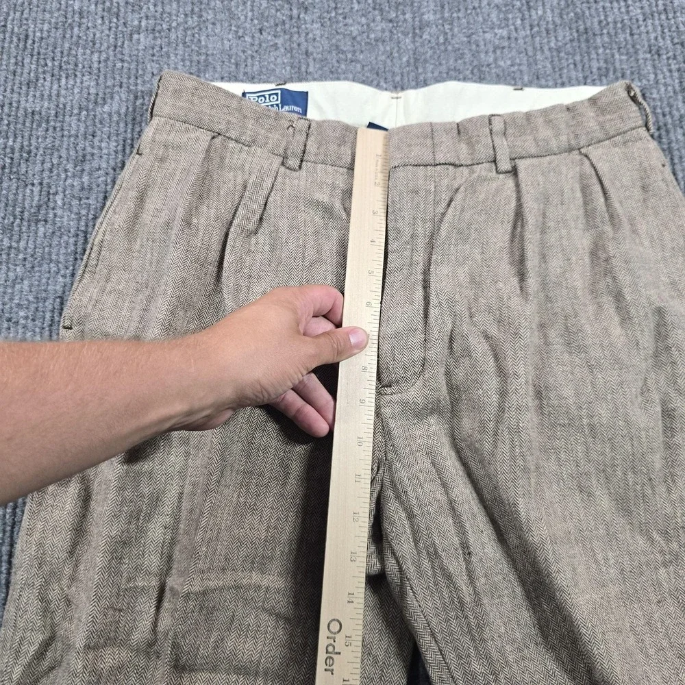 Polo Ralph Lauren Pants Mens 34 Brown Linen Herringbone Tweed Cuffed ALTERED